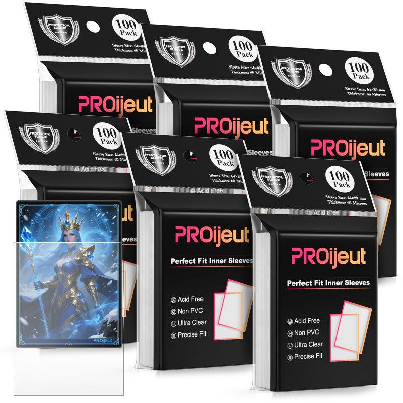 Proijeut 600 Pack Card Sleeves Clear  Perfect Fit Inner Sleeves Ideal for Double-sleeving  Trading Card Sleeve Compatible with MTG  PKM  TCG and Gaming Cards (60 Microns) - Image 1